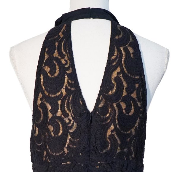 Anna Sui for Target Black Lace Halter Dress Gold/Nude Underlay & Playboy Collar - Picture 7 of 10